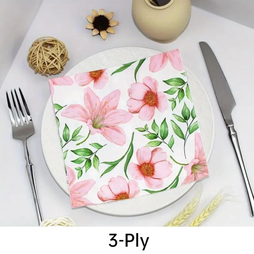 Boutique Floral Pink and Green 3-ply Luncheon Paper Napkins, 20 ct